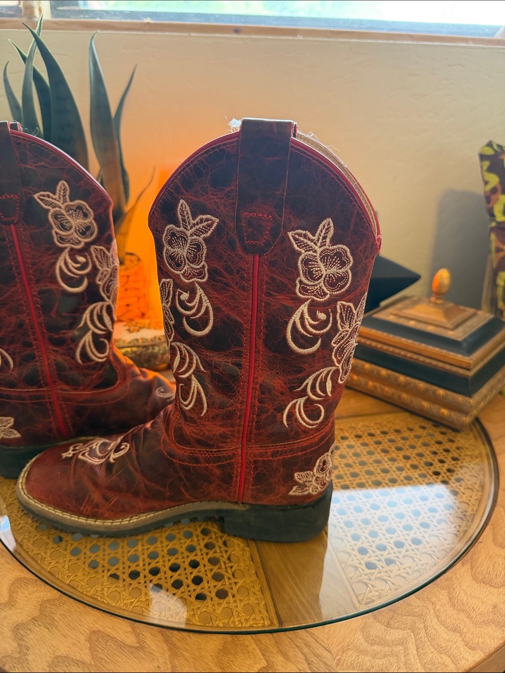 Girls Embroidered Western Cowboy Boots Leather Upper Youth 2 - Picture 7 of 9